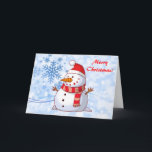 Feliz Navidad Snowman con mensaje<br><div class="desc">Un lindo Navidad snowman que es como regordete y alegre usando una bufanda a rayas y un gorra de navidades rojos. Festividad y diversión. Feliz saludo de Navidad con un mensaje en el interior que dice, Deseándote Paz y Alegría esta temporada navideña y toda felicidad a lo largo del Año...</div>