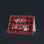 Feliz navidad Snowman en copas de nieve en salsa<br><div class="desc">Hombre de nieve en Feliz Navidad texto con pino blanco y copos de nieve en manta de búfalo rojo y negro.</div>