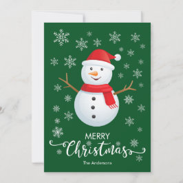 Feliz Navidad Snowman Green Navidades Card