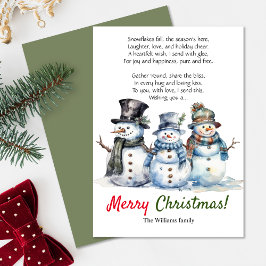 Feliz Navidad Snowman Holiday Poem Tarjeta de feli