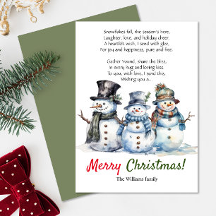 Feliz Navidad Snowman Holiday Poem Tarjeta de feli