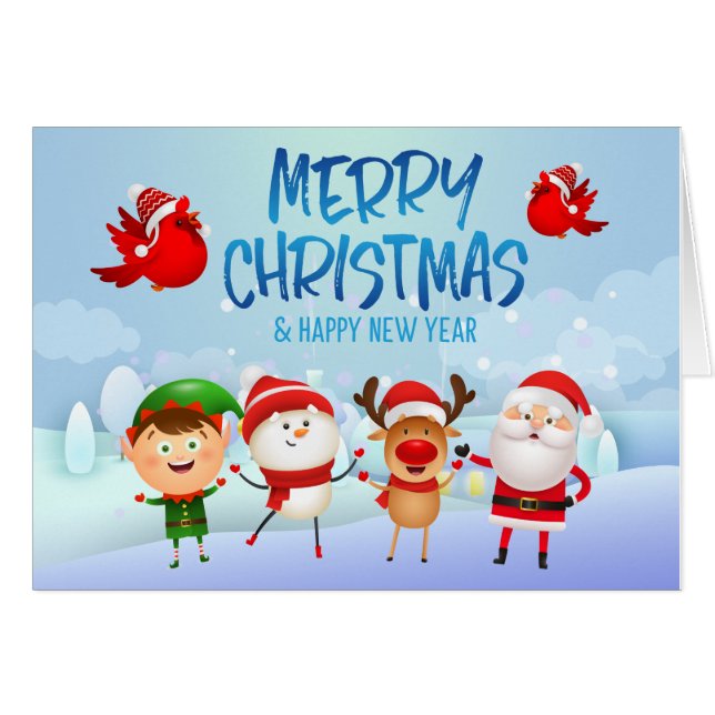 Feliz Navidad Snowman Santa Claus Rudolph Elf (Anverso (Horizontal))