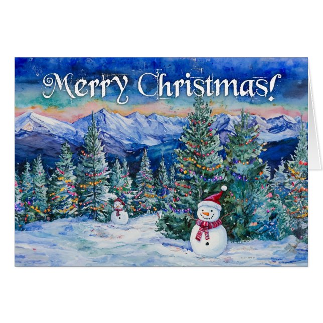 Feliz Navidad Snowman - Tarjeta de arte de 5" x 7" (Anverso (Horizontal))