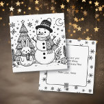 Feliz Navidad | Snowman y Bunny<br><div class="desc">Tarjeta postal personalizada para Navidades con páginas de color. Las páginas de colores son un muñeco de nieve y un conejito con árboles de Navidad,  la luna y copos de nieve en el frente. La parte posterior de la postal tiene un mensaje de vacaciones que puede personalizar.</div>