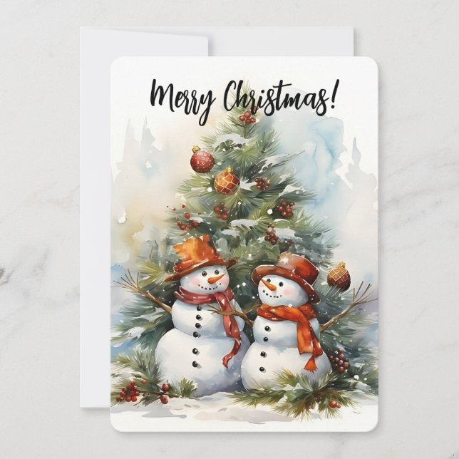 Feliz Navidad Snowmen y árbol de Navidad (Anverso)