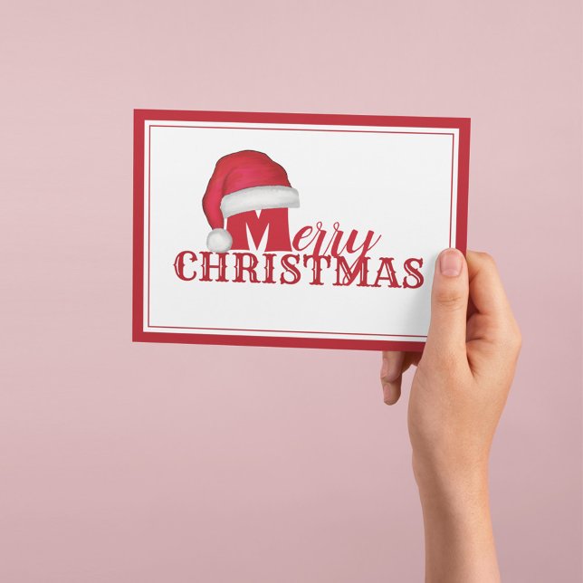 Feliz Navidad Sombrero de Santa Tipografía Fiesta  (Merry Christmas holiday card with red Santa hat and festive typography greeting.)