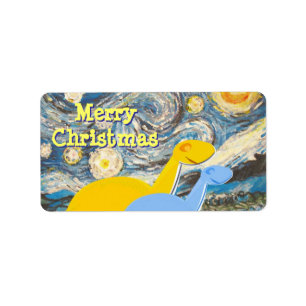 Feliz Navidad Starry Night Dinos Etiqueta a Pegati
