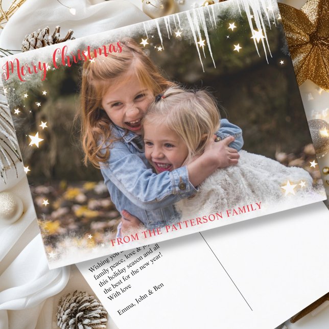 Feliz Navidad Sternchen Kundenspezifische Foto (Merry Christmas Sternchen Kundenspezifische Foto Holiday Postcard)