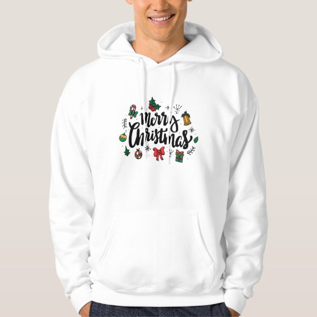 Feliz Navidad Sudadera con Capucha Blanca (Anverso)
