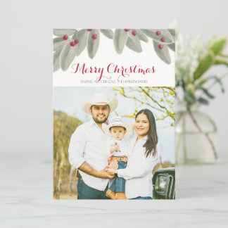 Feliz Navidad Tarjeta de 1 Foto Acuarela Rojo Verd