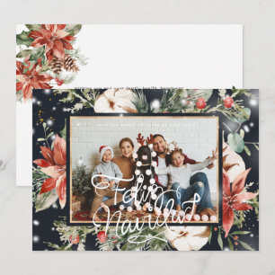 Feliz Navidad   Tarjeta de Foto de Poinsettia con 