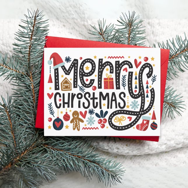 Feliz Navidad | Tarjeta de saludo de vacaciones (Beautiful Lettering Merry Christmas with decoration)
