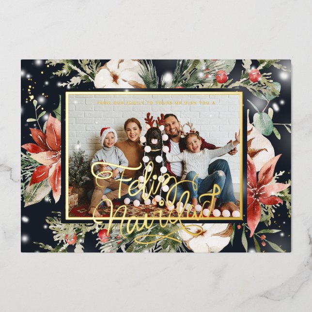 Feliz Navidad | Tarjeta fotográfica acuarela Poins (Anverso)