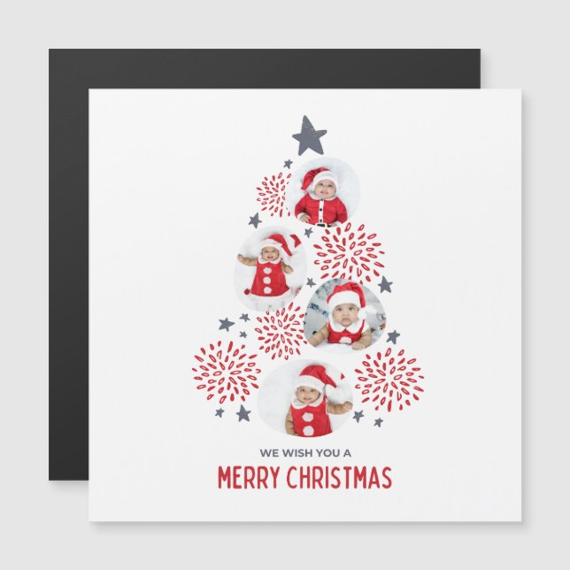 Feliz Navidad Tarjeta Magnética Roja Delgada (Anverso/Reverso)