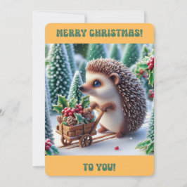 FELIZ NAVIDAD Tarjeta plana de vacaciones de erizo