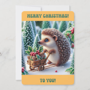 FELIZ NAVIDAD Tarjeta plana de vacaciones de erizo