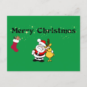 ¡Feliz Navidad! Tarjeta postal con Santa y Reno
