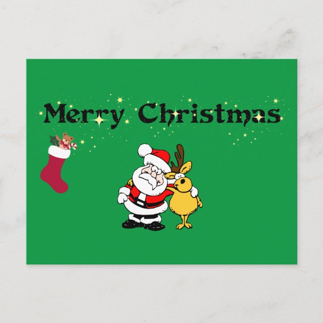 ¡Feliz Navidad! Tarjeta postal con Santa y Reno (Anverso)