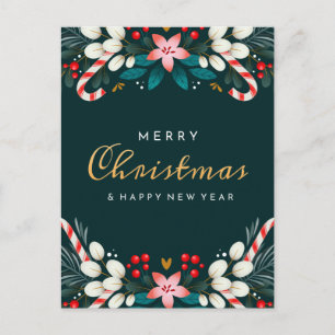 FELIZ NAVIDAD   Tarjeta Postal Floral de Fiesta