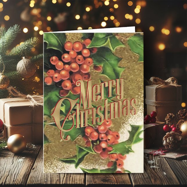 Feliz Navidad Tarjeta Retro Santa Xmas (Vintage Christmas cards gold foil Christmas card with retro Santa Claus)