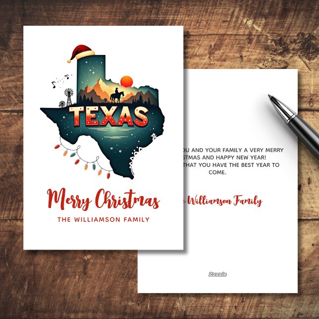 Feliz Navidad Texas State Retro Personalizado (Personalize with your message and Family Name, coordinating items available)