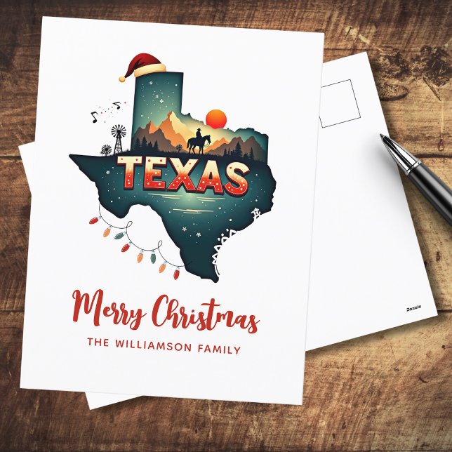 Feliz Navidad Texas State Retro Personalizado (Edit Greeting if required & add family name to customize.  See collection for matching items)
