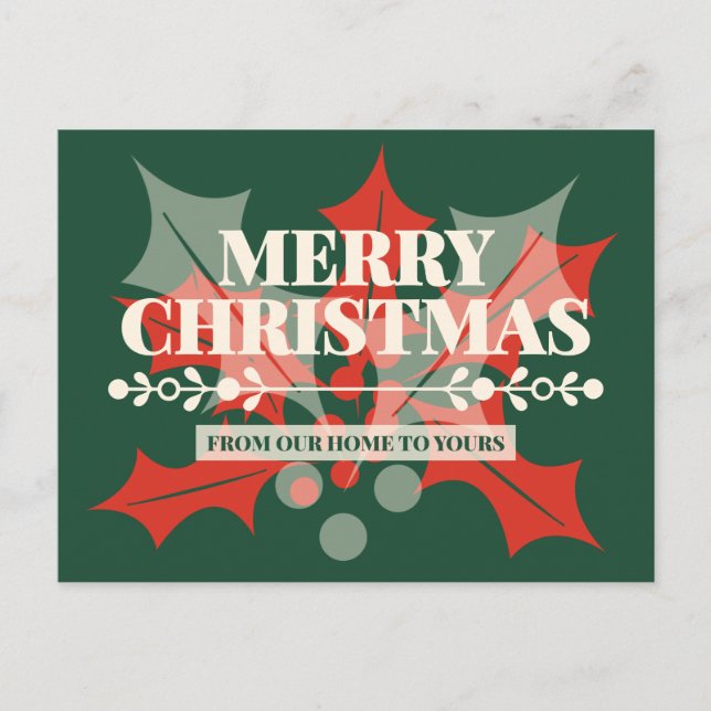 Feliz Navidad Tipografía de Acebo Tarjeta Postal d (Anverso)
