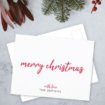 Feliz Navidad | Tipografía roja Minimalista modern<br><div class="desc">Sencilla y elegante postal navideña "Feliz Navidad" en una tipografía minimalista profunda y moderna y complementaria "con amor" en un estilo de juego. Su nombre se puede personalizar fácilmente para una tarjeta única con un toque personal.</div>