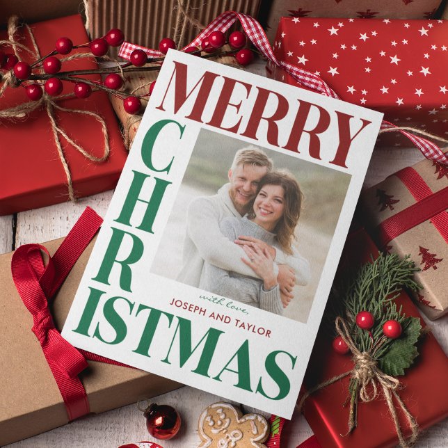 Feliz Navidad Tipografía Roja Verde Foto Cuadrada (Subido por el creador)