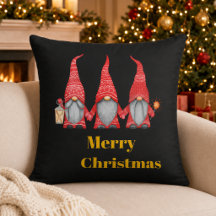 Feliz Navidad Tres Gnomos Almohada Negra de Tirar