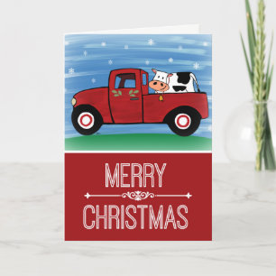 Feliz Navidad Vaca en un Camión Rojo con Tarjeta d