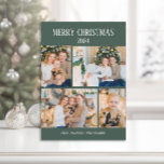 Feliz Navidad Verde 4 Collage de fotos<br><div class="desc">Tarjeta de bienvenida moderna y elegante de 4 fotos color verde y blanco Navidad vacaciones de vacaciones. El texto dice "Feliz Navidad". Personaliza con el año, tus fotos, nombre, dirección e incluso tu propio mensaje. Contáctame para obtener ayuda con tus personalizaciones o para solicitar productos adicionales de correspondencias o coordinación...</div>