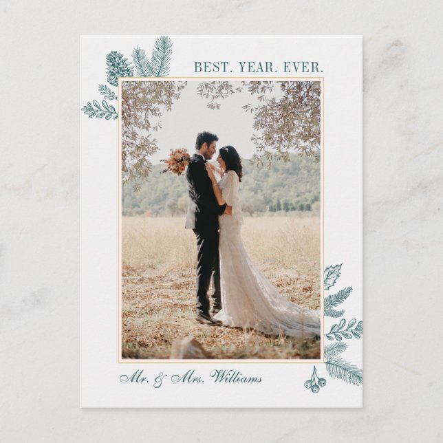 Feliz Navidad Verde azulada Floral | Tarjetas de v (Anverso)