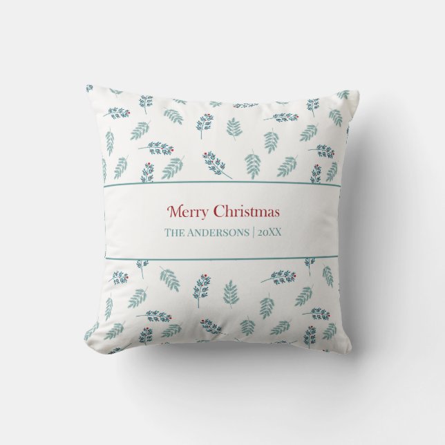 "Feliz Navidad" Verde azulado Cojín decorativo Mis (Anverso)