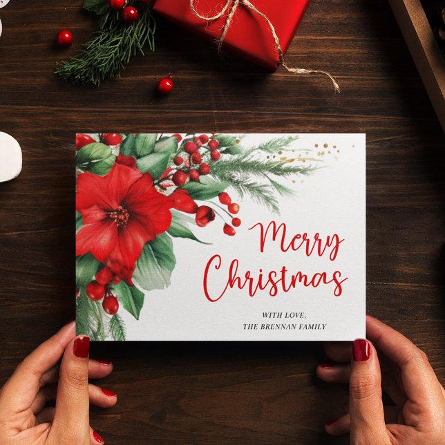 Feliz Navidad Verde Botánico (Merry Christmas Botanical Greenery Holiday Card)