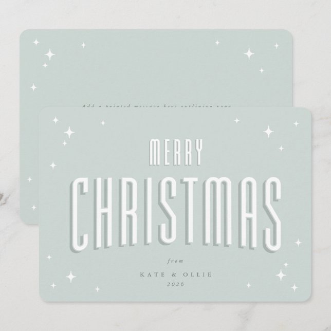 Feliz Navidad Verde Pálido Estrellas Retro Planas (Anverso / Reverso)