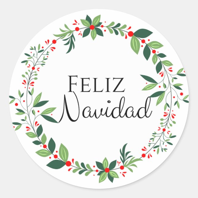 Feliz Navidad Verde y rojo Pegatina redondo de la  (Anverso)