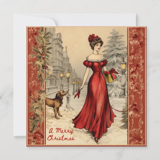 Feliz Navidad Victoriana Lady Ilustracion (Anverso)