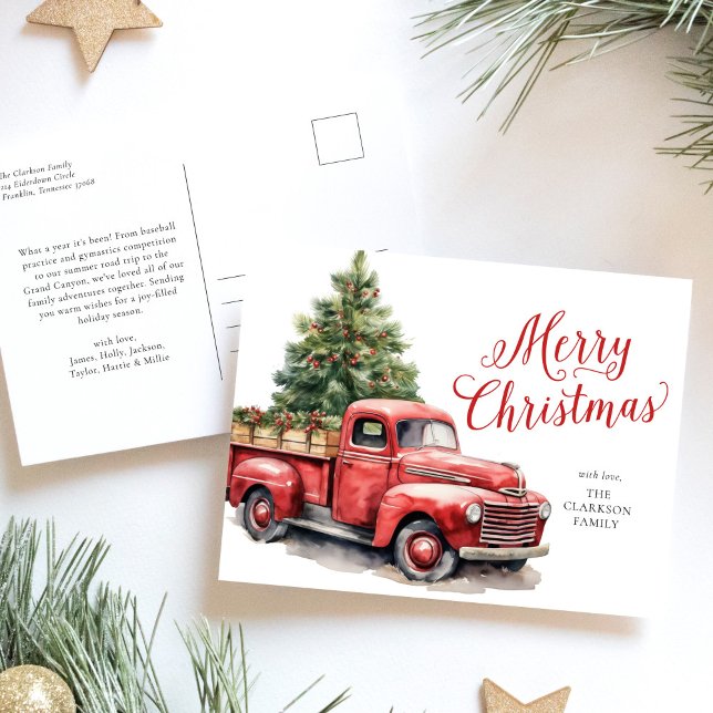 Feliz Navidad Vintage Red Truck Watercolor (Subido por el creador)