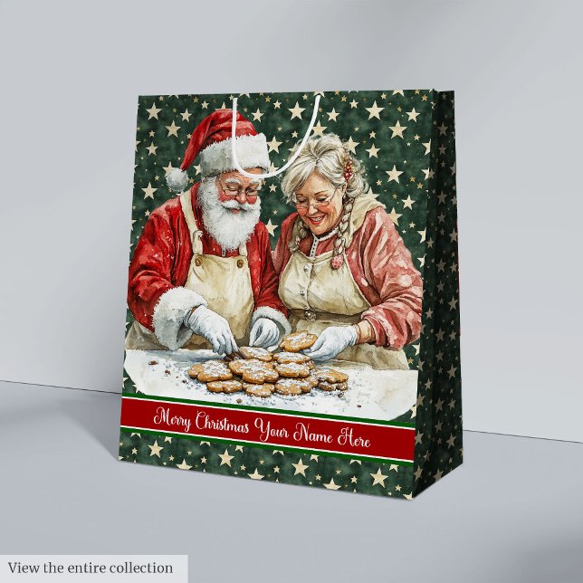 Feliz Navidad Vintage Santa Bolsa de Regalo Monogr (Merry Christmas Vintage Santa Gift Bag Monogram)