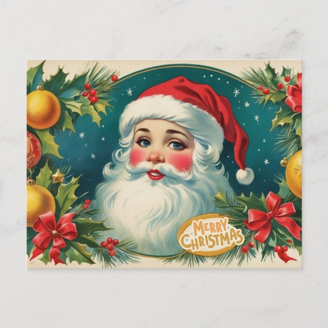 Feliz Navidad Vintage Santa con ornamentos (Anverso)