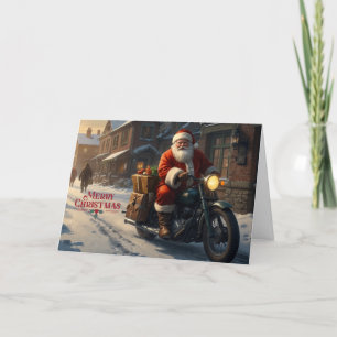 Feliz Navidad Vintage Santa en motocicleta