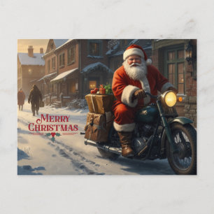 Feliz Navidad Vintage Santa en motocicleta