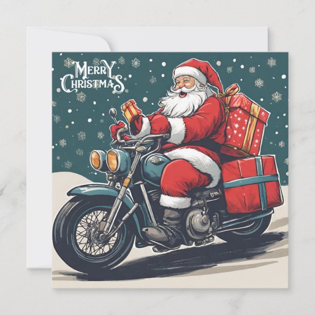 Feliz Navidad Vintage Santa en motocicleta (Anverso)