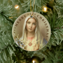Feliz Navidad | Virgen María | Adorno de Cerámica