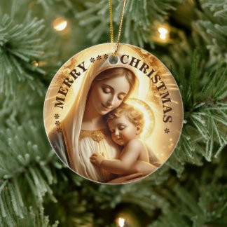 Feliz Navidad | Virgen María | Adorno de Cerámica