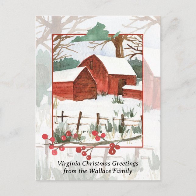 Feliz Navidad Virginia Farm Red Barn Personalizado (Anverso)