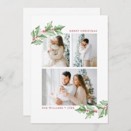 Feliz Navidad Watercolor Holly 3 fotos vacaciones