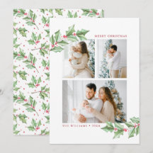 Feliz Navidad Watercolor Holly 3 fotos vacaciones