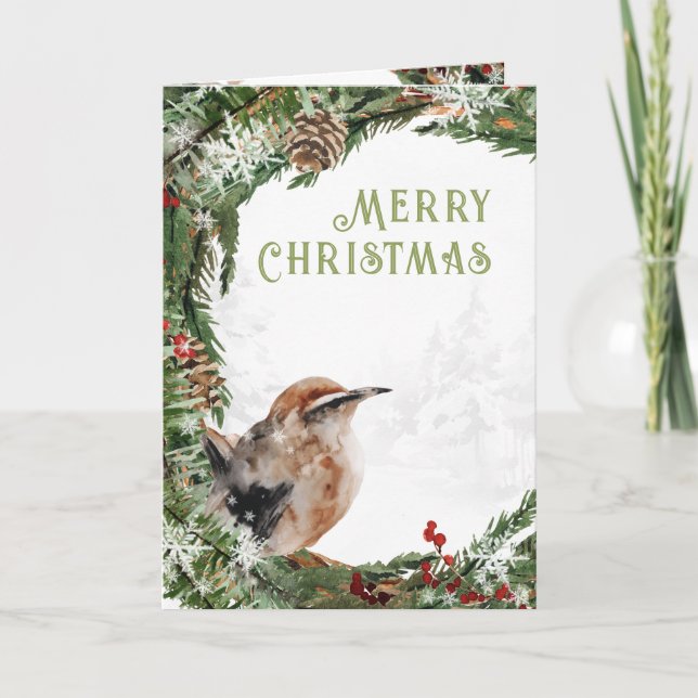 Feliz Navidad Watercolor Trepador Nido Pájaro (Anverso)